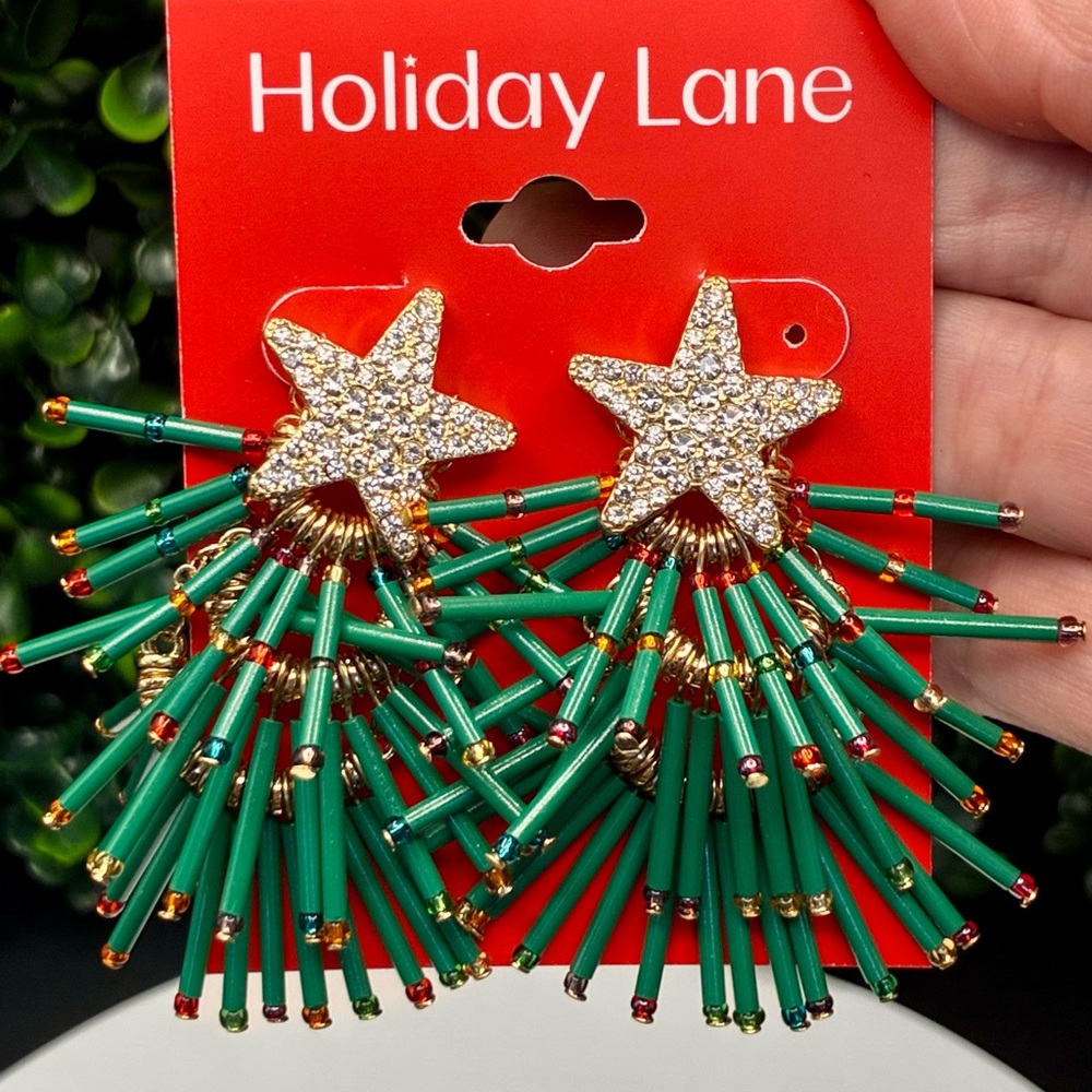 Holiday Lane Starburst Earrings in Green and Gold
